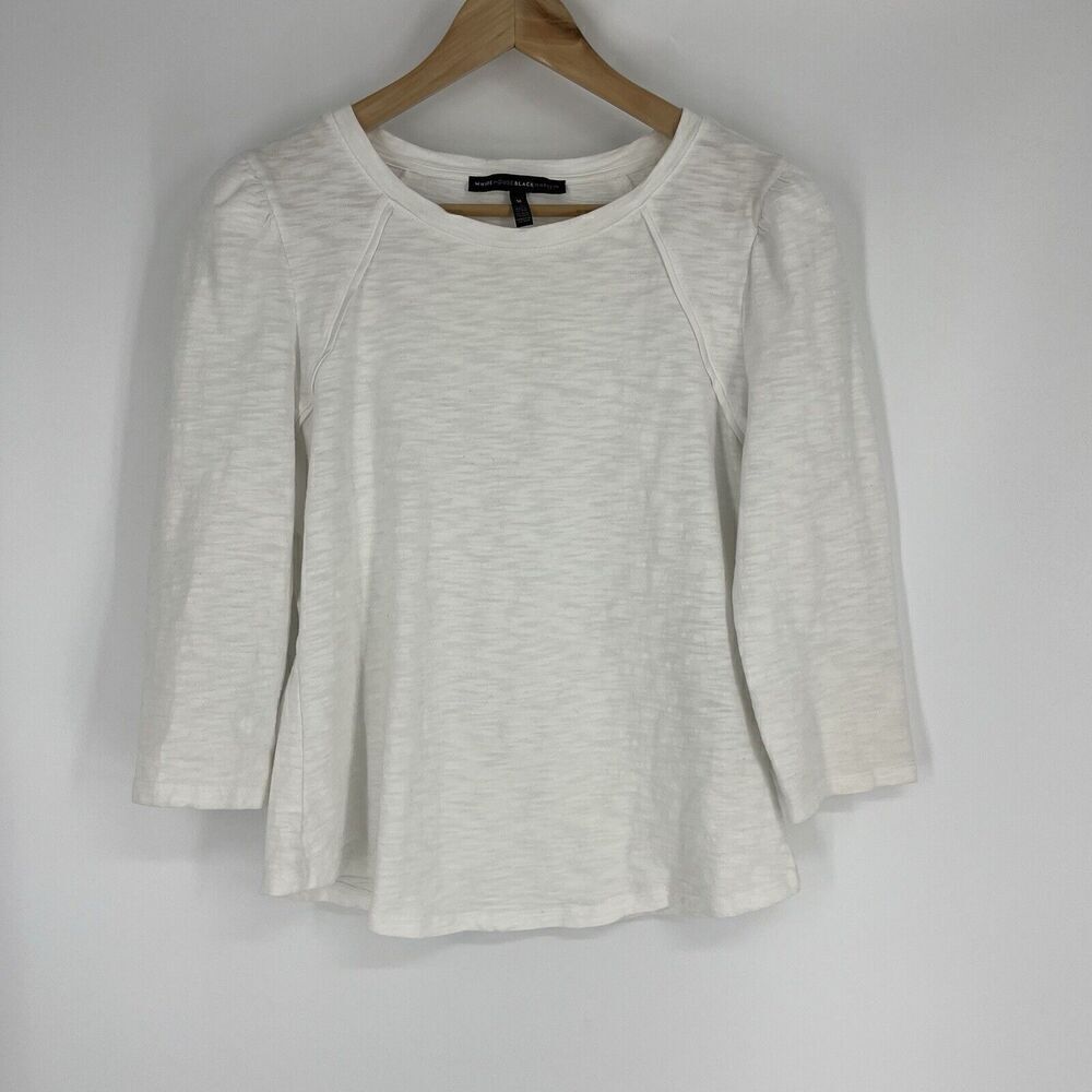 WHBM White House Black Market T Shirt Size Medium White Puff Sleeve Top Knit Tee